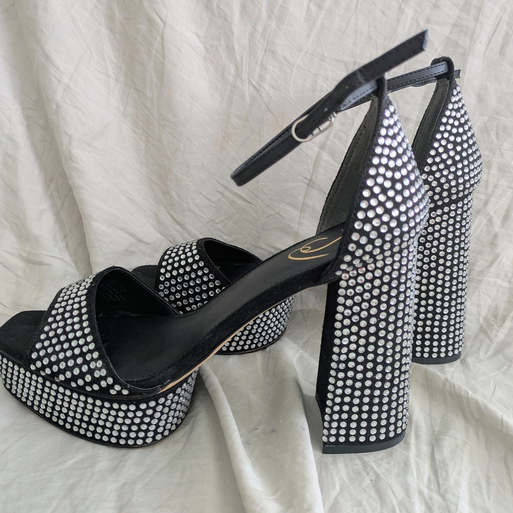 Sam Edelman Nellie Rhinestone Black Limited Edition Platform Heels Sandals 11 - Picture 3 of 9